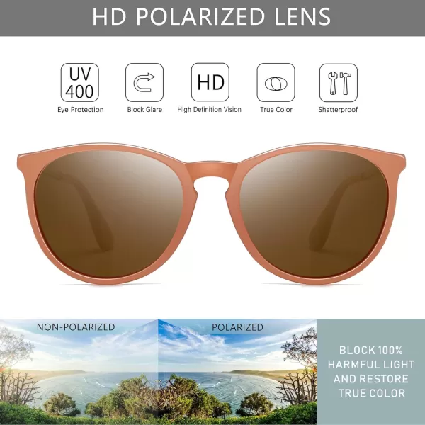 SUNGAIT Vintage Round Sunglasses for Women Men Classic Retro Designer StylePink FramePolarized Lightbrown Lens