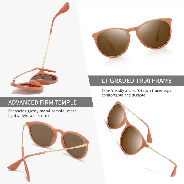 SUNGAIT Vintage Round Sunglasses for Women Men Classic Retro Designer StylePink FramePolarized Lightbrown Lens