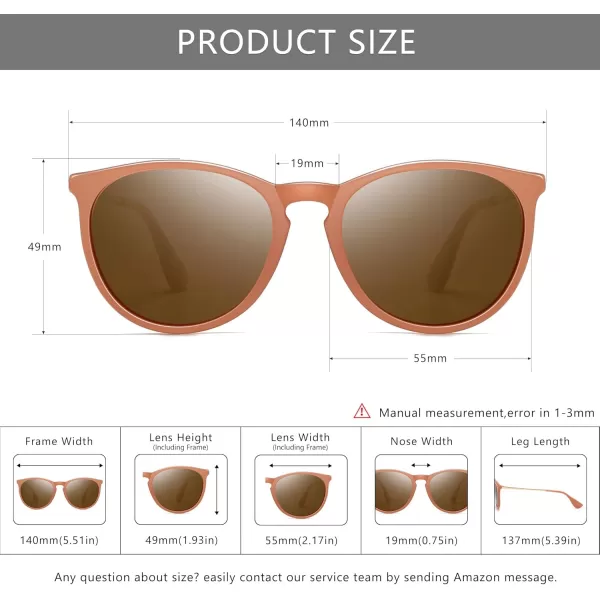 SUNGAIT Vintage Round Sunglasses for Women Men Classic Retro Designer StylePink FramePolarized Lightbrown Lens