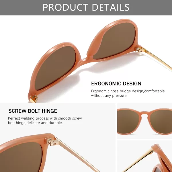 SUNGAIT Vintage Round Sunglasses for Women Men Classic Retro Designer StylePink FramePolarized Lightbrown Lens