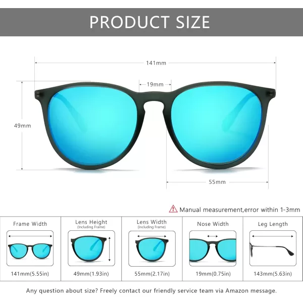 SUNGAIT Vintage Round Sunglasses for Women Men Classic Retro Designer StylePolarized Blue Mirror LensTransparent Gray Frame