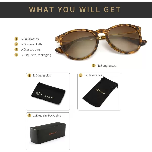 SUNGAIT Vintage Round Sunglasses for Women Men Classic Retro Designer StylePolarized Brown Gradient LensAmber Frame Matte Finish