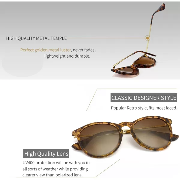 SUNGAIT Vintage Round Sunglasses for Women Men Classic Retro Designer StylePolarized Brown Gradient LensAmber Frame Matte Finish