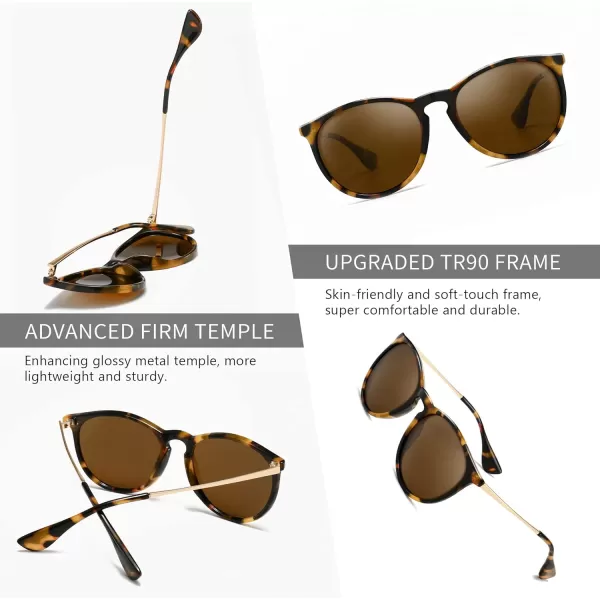 SUNGAIT Vintage Round Sunglasses for Women Men Classic Retro Designer StylePolarized Brown LensLeopard Frame Glossy Finish