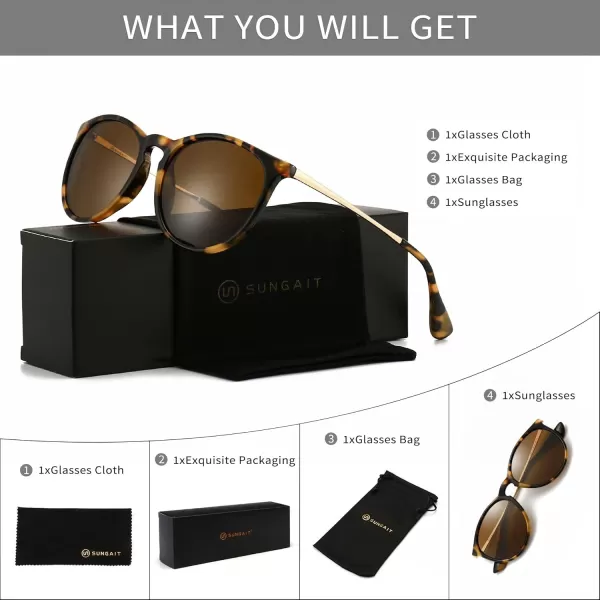 SUNGAIT Vintage Round Sunglasses for Women Men Classic Retro Designer StylePolarized Brown LensLeopard Frame Glossy Finish