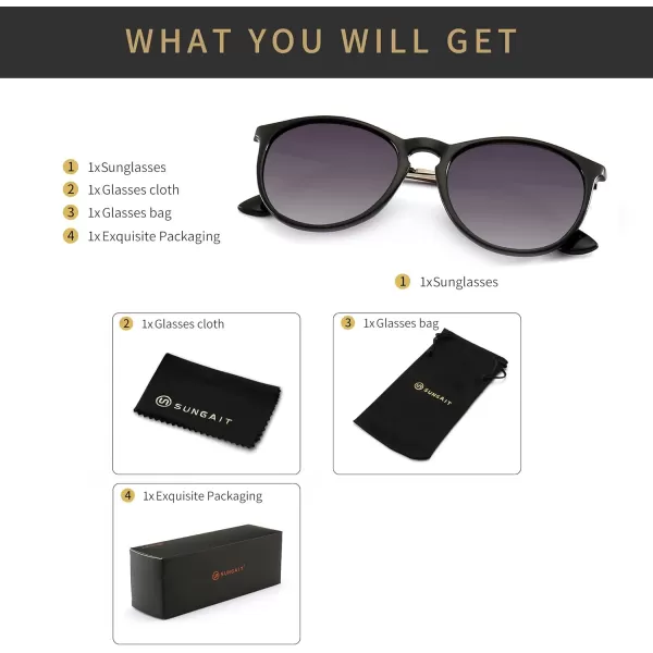 SUNGAIT Vintage Round Sunglasses for Women Men Classic Retro Designer StylePolarized Gray Gradient LensBlack Framematte Finish