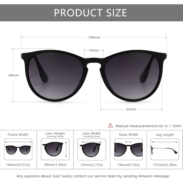 SUNGAIT Vintage Round Sunglasses for Women Men Classic Retro Designer StylePolarized Gray Gradient LensBlack Framematte Finish