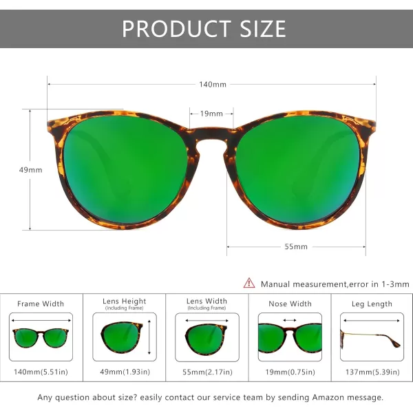 SUNGAIT Vintage Round Sunglasses for Women Men Classic Retro Designer StylePolarized Green Mirror LensAmber Framematte Finish