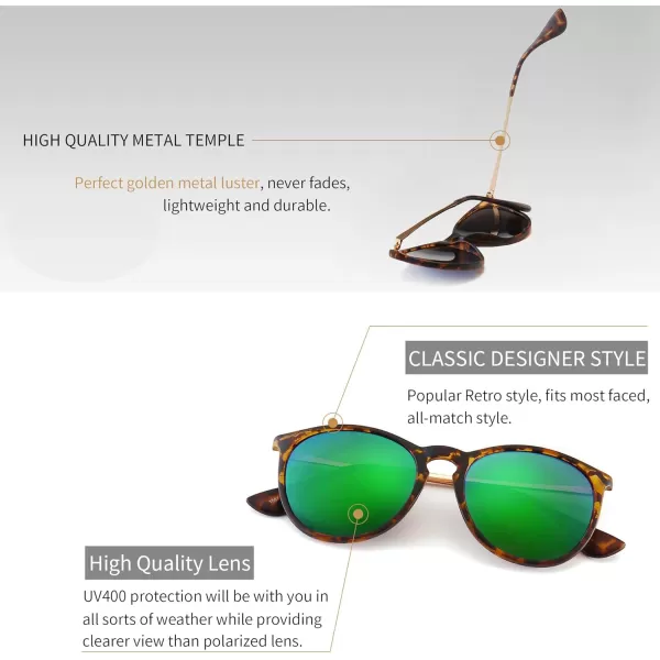 SUNGAIT Vintage Round Sunglasses for Women Men Classic Retro Designer StylePolarized Green Mirror LensAmber Framematte Finish