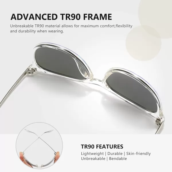 SUNGAIT Vintage Round Sunglasses for Women Men Classic Retro Designer StylePolarized Green Mirror LensTransparent Frame