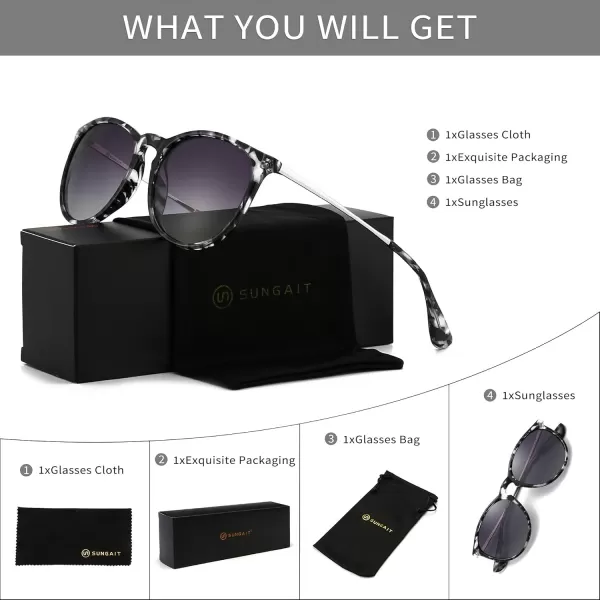 SUNGAIT Vintage Round Sunglasses for Women Men Classic Retro Designer StylePolarized Grey Gradient LensGrey Tortoise Frame Glossy Finish
