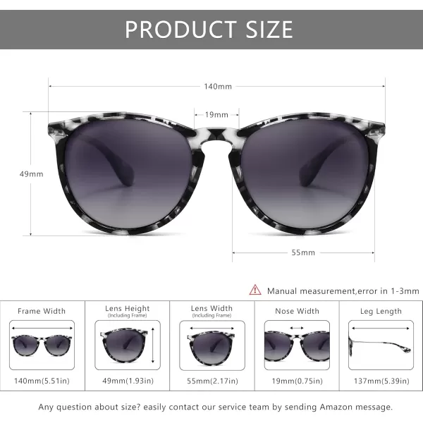 SUNGAIT Vintage Round Sunglasses for Women Men Classic Retro Designer StylePolarized Grey Gradient LensGrey Tortoise Frame Glossy Finish