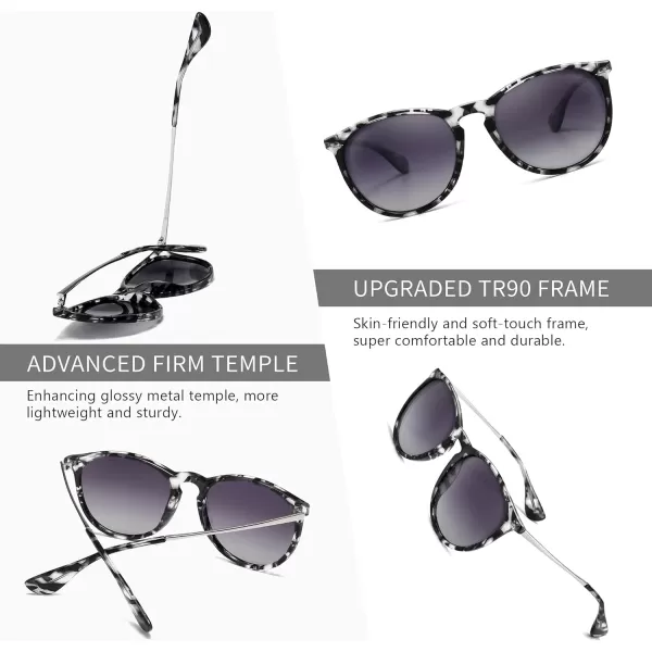 SUNGAIT Vintage Round Sunglasses for Women Men Classic Retro Designer StylePolarized Grey Gradient LensGrey Tortoise Frame Glossy Finish