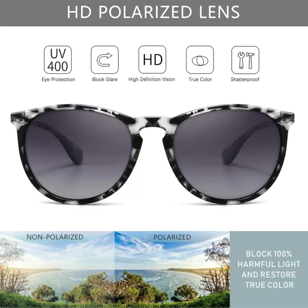 SUNGAIT Vintage Round Sunglasses for Women Men Classic Retro Designer StylePolarized Grey Gradient LensGrey Tortoise Frame Glossy Finish