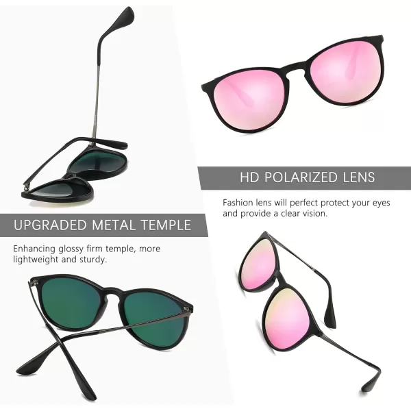 SUNGAIT Vintage Round Sunglasses for Women Men Classic Retro Designer StylePolarized Sakura Pink LensBlack Frameglossy Finish