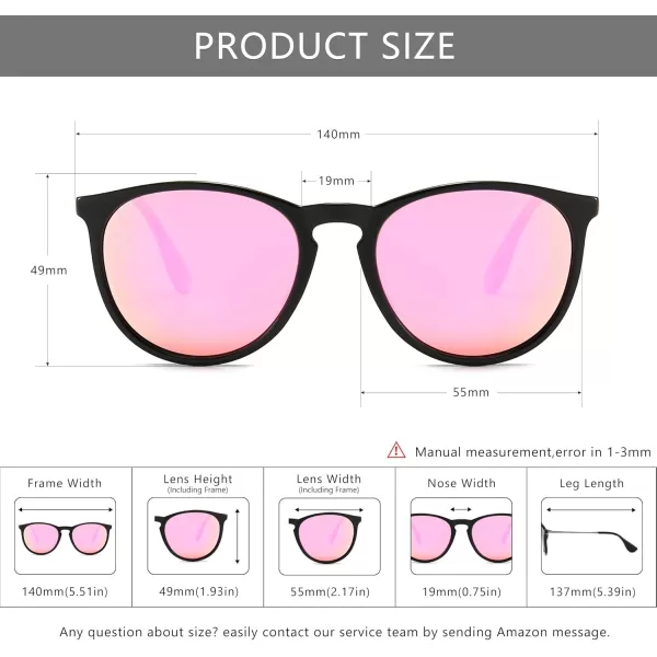 SUNGAIT Vintage Round Sunglasses for Women Men Classic Retro Designer StylePolarized Sakura Pink LensBlack Frameglossy Finish