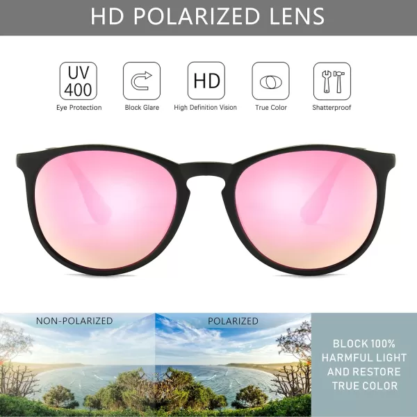 SUNGAIT Vintage Round Sunglasses for Women Men Classic Retro Designer StylePolarized Sakura Pink LensBlack Frameglossy Finish