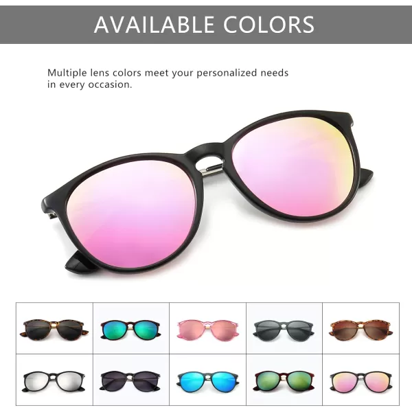 SUNGAIT Vintage Round Sunglasses for Women Men Classic Retro Designer StylePolarized Sakura Pink LensBlack Frameglossy Finish