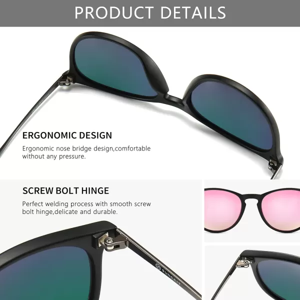 SUNGAIT Vintage Round Sunglasses for Women Men Classic Retro Designer StylePolarized Sakura Pink LensBlack Frameglossy Finish
