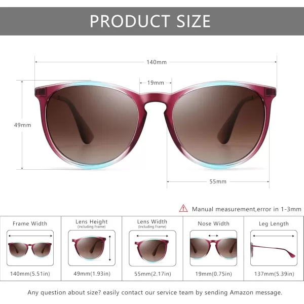 SUNGAIT Vintage Round Sunglasses for Women Men Classic Retro Designer StyleRed FramePolarized Brown Gradient Lens