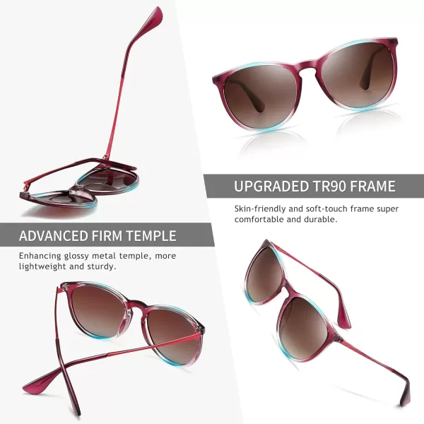 SUNGAIT Vintage Round Sunglasses for Women Men Classic Retro Designer StyleRed FramePolarized Brown Gradient Lens