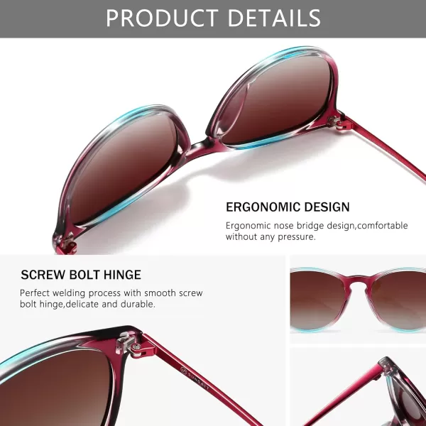 SUNGAIT Vintage Round Sunglasses for Women Men Classic Retro Designer StyleRed FramePolarized Brown Gradient Lens