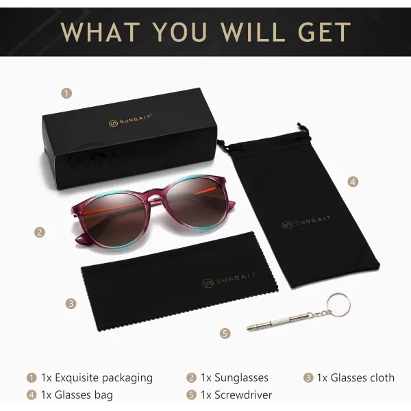 SUNGAIT Vintage Round Sunglasses for Women Men Classic Retro Designer StyleRed FramePolarized Brown Gradient Lens