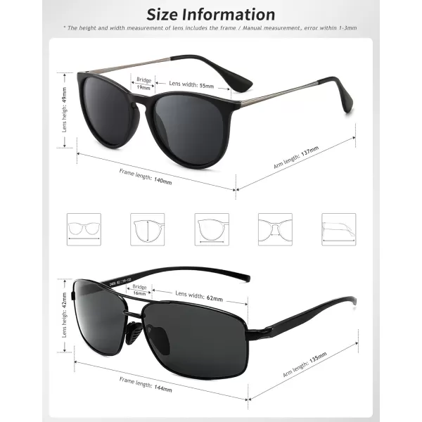 SUNGAIT Vintage Round Sunglasses for Women Men and Ultra Lightweight Rectangular Mens SunglassesMatte BlackGrayblack Gray