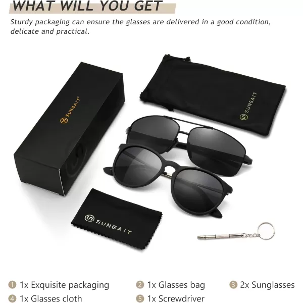 SUNGAIT Vintage Round Sunglasses for Women Men and Ultra Lightweight Rectangular Mens SunglassesMatte BlackGrayblack Gray