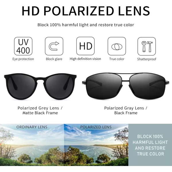 SUNGAIT Vintage Round Sunglasses for Women Men and Ultra Lightweight Rectangular Mens SunglassesMatte BlackGrayblack Gray