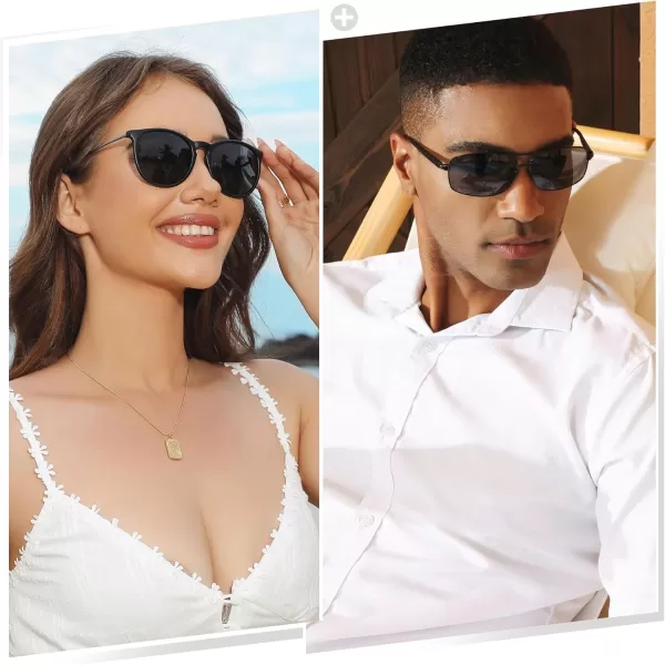 SUNGAIT Vintage Round Sunglasses for Women Men and Ultra Lightweight Rectangular Mens SunglassesMatte BlackGrayblack Gray