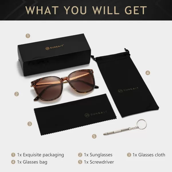 SUNGAIT Women Sunglasses Oversized Polarized Vintage Style for Beach Party DrivingAmber Frameglossy FinishBrown Gradient Lens