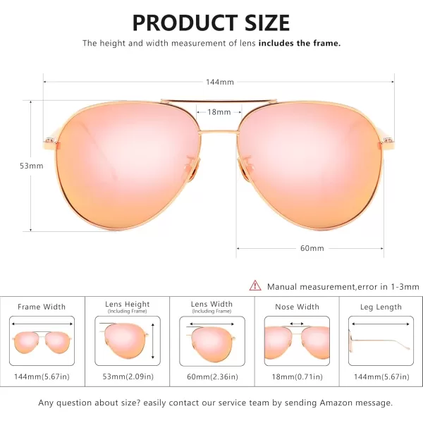 SUNGAIT Womens Lightweight Oversized Aviator Sunglasses  Mirrored Polarized Lens2 Pack Polarized  LightgoldPink Mirrored  LightgoldBrown