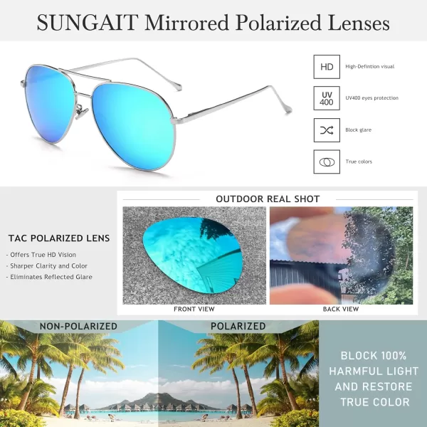 SUNGAIT Womens Lightweight Oversized Aviator Sunglasses  Mirrored Polarized Lens2 Pack Polarized  LightgoldPink MirroredsilverBlue Mirrored