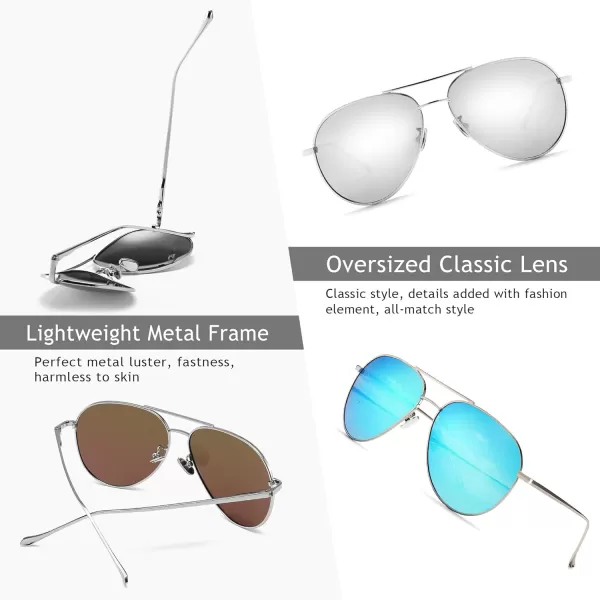 SUNGAIT Womens Lightweight Oversized Aviator Sunglasses  Mirrored Polarized Lens2 Pack Polarized  SilverSilver MirroredsilverBlue Mirrored