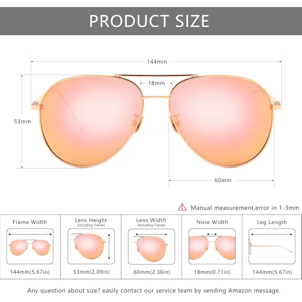 SUNGAIT Womens Lightweight Oversized Aviator Sunglasses  Mirrored Polarized Lens2024 Lightgold FramePink Mirror Lens