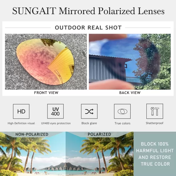 SUNGAIT Womens Lightweight Oversized Aviator Sunglasses  Mirrored Polarized Lens2024 Lightgold FramePink Mirror Lens