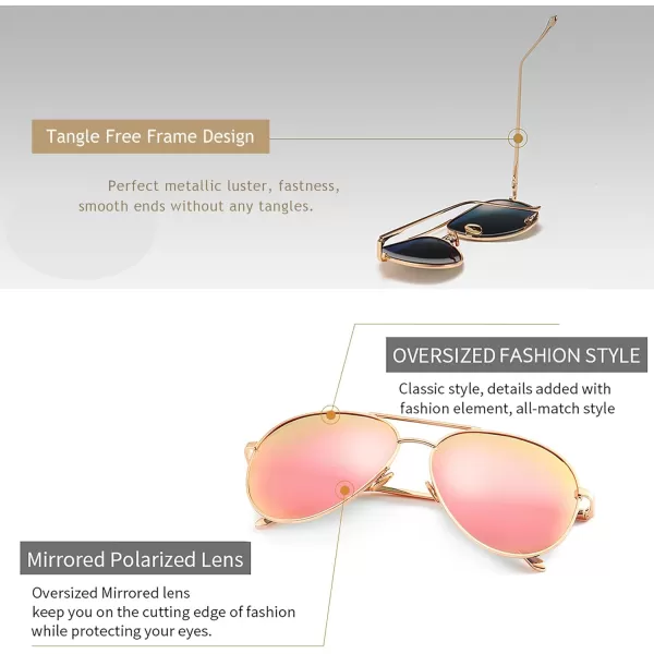SUNGAIT Womens Lightweight Oversized Aviator Sunglasses  Mirrored Polarized Lens2024 Lightgold FramePink Mirror Lens