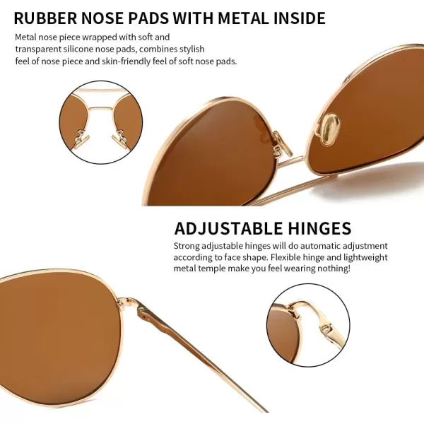SUNGAIT Womens Lightweight Oversized Aviator Sunglasses  Mirrored Polarized LensLightgold FrameBrown Lens  60