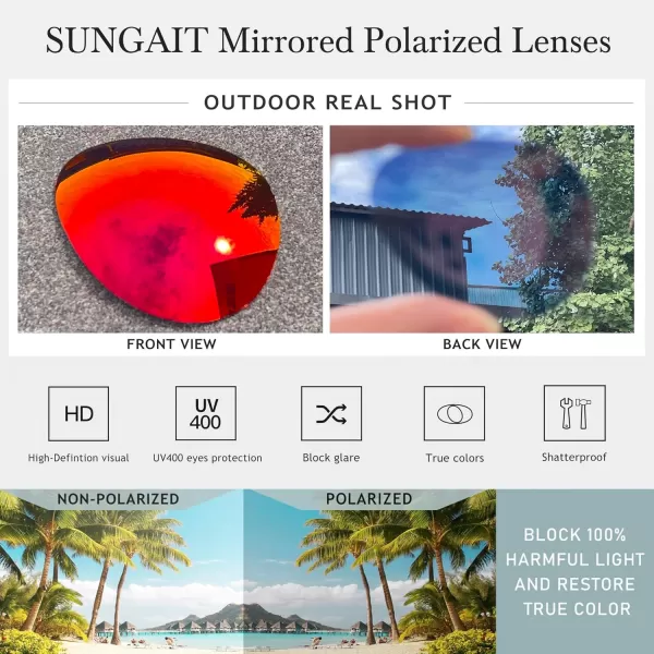 SUNGAIT Womens Lightweight Oversized Aviator Sunglasses  Mirrored Polarized LensLightgold FrameOrangered Mirror Lens