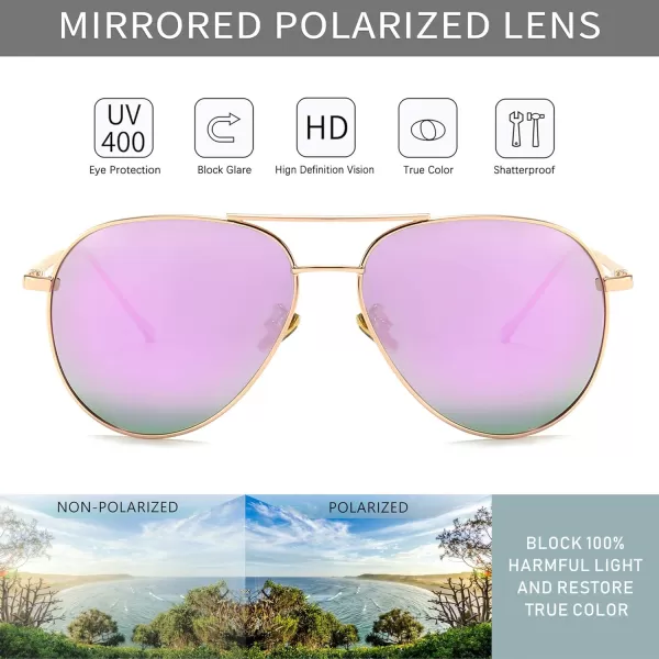SUNGAIT Womens Lightweight Oversized Aviator Sunglasses  Mirrored Polarized LensRose Gold FramePurple Mirror Lens  60