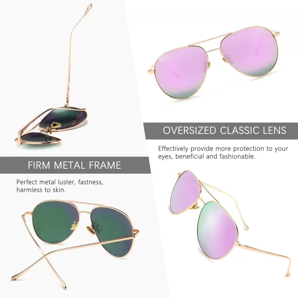 SUNGAIT Womens Lightweight Oversized Aviator Sunglasses  Mirrored Polarized LensRose Gold FramePurple Mirror Lens  60