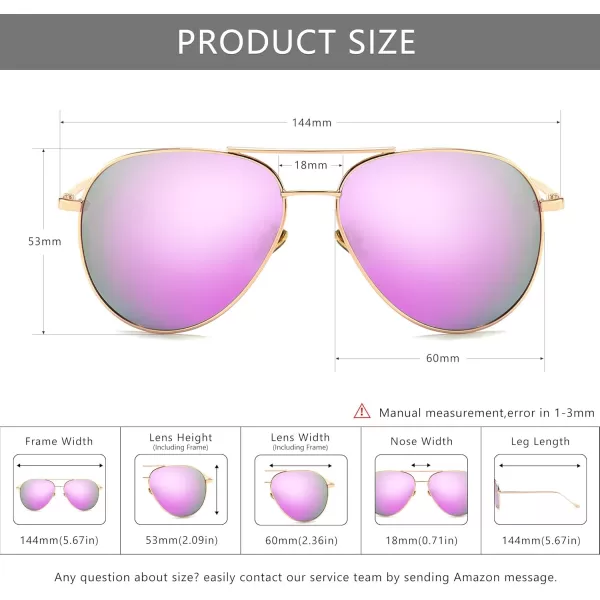 SUNGAIT Womens Lightweight Oversized Aviator Sunglasses  Mirrored Polarized LensRose Gold FramePurple Mirror Lens  60