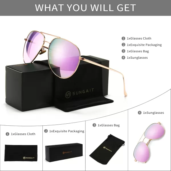 SUNGAIT Womens Lightweight Oversized Aviator Sunglasses  Mirrored Polarized LensRose Gold FramePurple Mirror Lens  60
