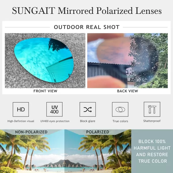 SUNGAIT Womens Lightweight Oversized Aviator Sunglasses  Mirrored Polarized LensSilver FrameBlue Mirror Lens  60