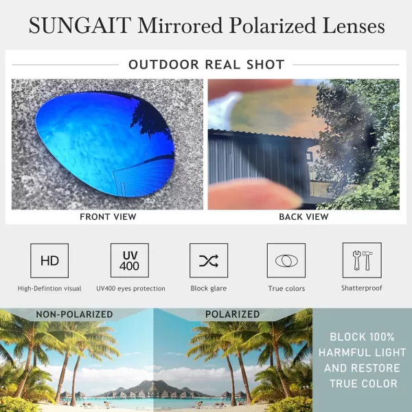 SUNGAIT Womens Lightweight Oversized Aviator Sunglasses  Mirrored Polarized LensSilver FrameOcean Blue Mirror Lens