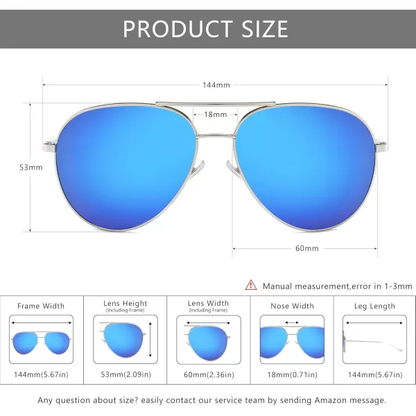 SUNGAIT Womens Lightweight Oversized Aviator Sunglasses  Mirrored Polarized LensSilver FrameOcean Blue Mirror Lens