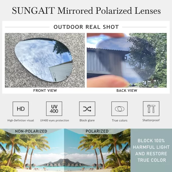 SUNGAIT Womens Lightweight Oversized Aviator Sunglasses  Mirrored Polarized LensSilver FrameSilver Mirror Lens  60