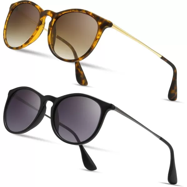 SUNGAIT 2 Pairs Round Polarized Sunglasses for Women Men Vintage Trendy Style Colored Lens UV400Amber Frame Polarized Brown Gradient Lens  Black Frame Polarized Grey Gradient Lens