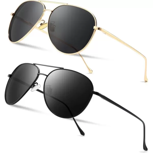 SUNGAIT Aviator Polarized Sunglasses UV400 Protection for Men Women Vintage Retro Style2 Pack Polarized LightgoldGrayblack Gray